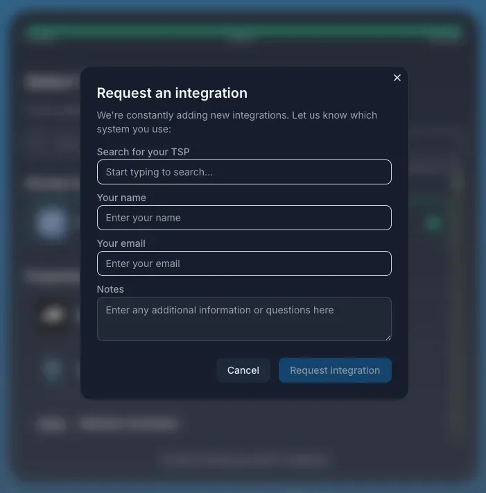 Request an integration menu
